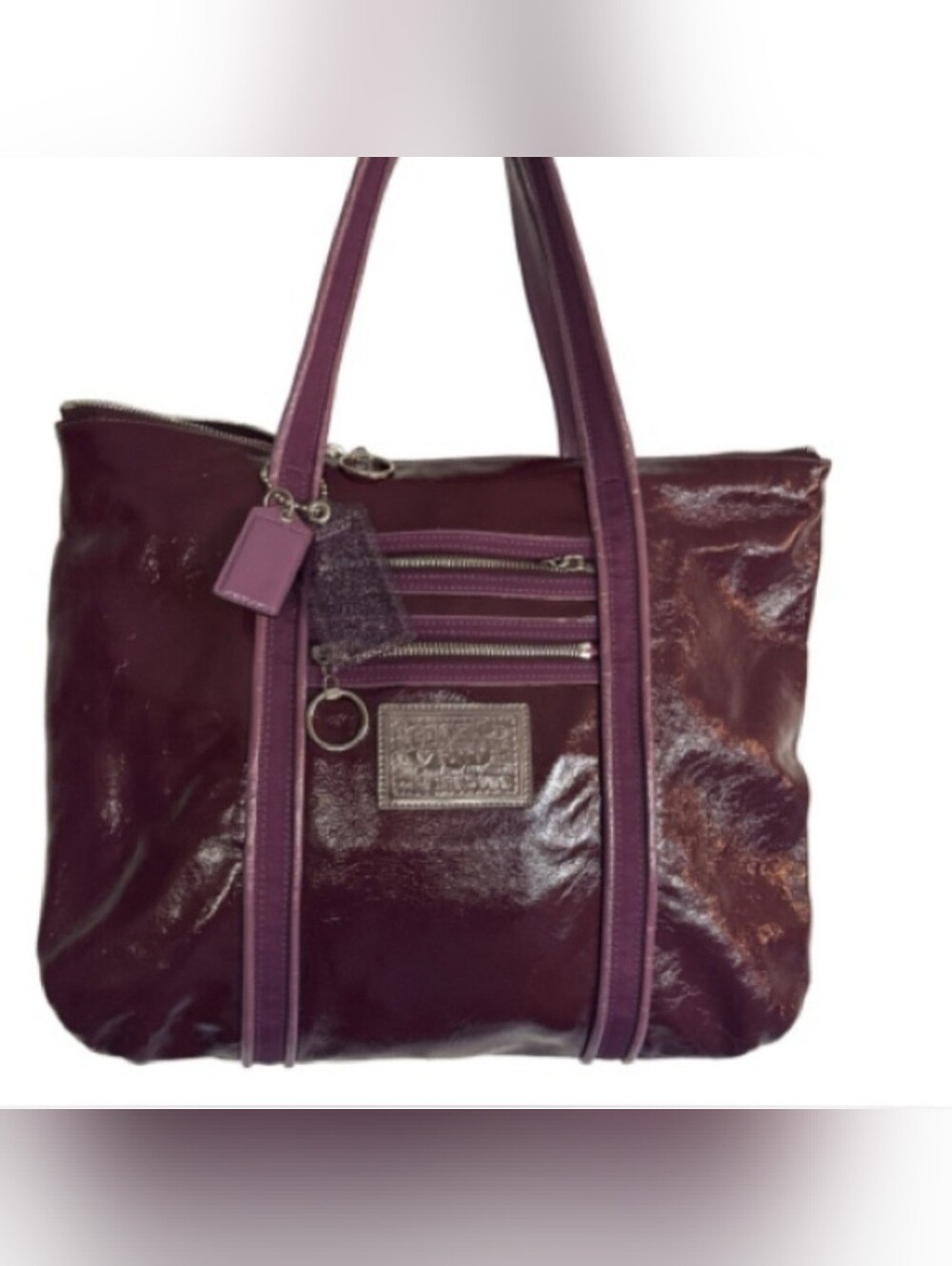 Coach Patent Leather Tote in Plum and Lavender - Picture 1 of 7